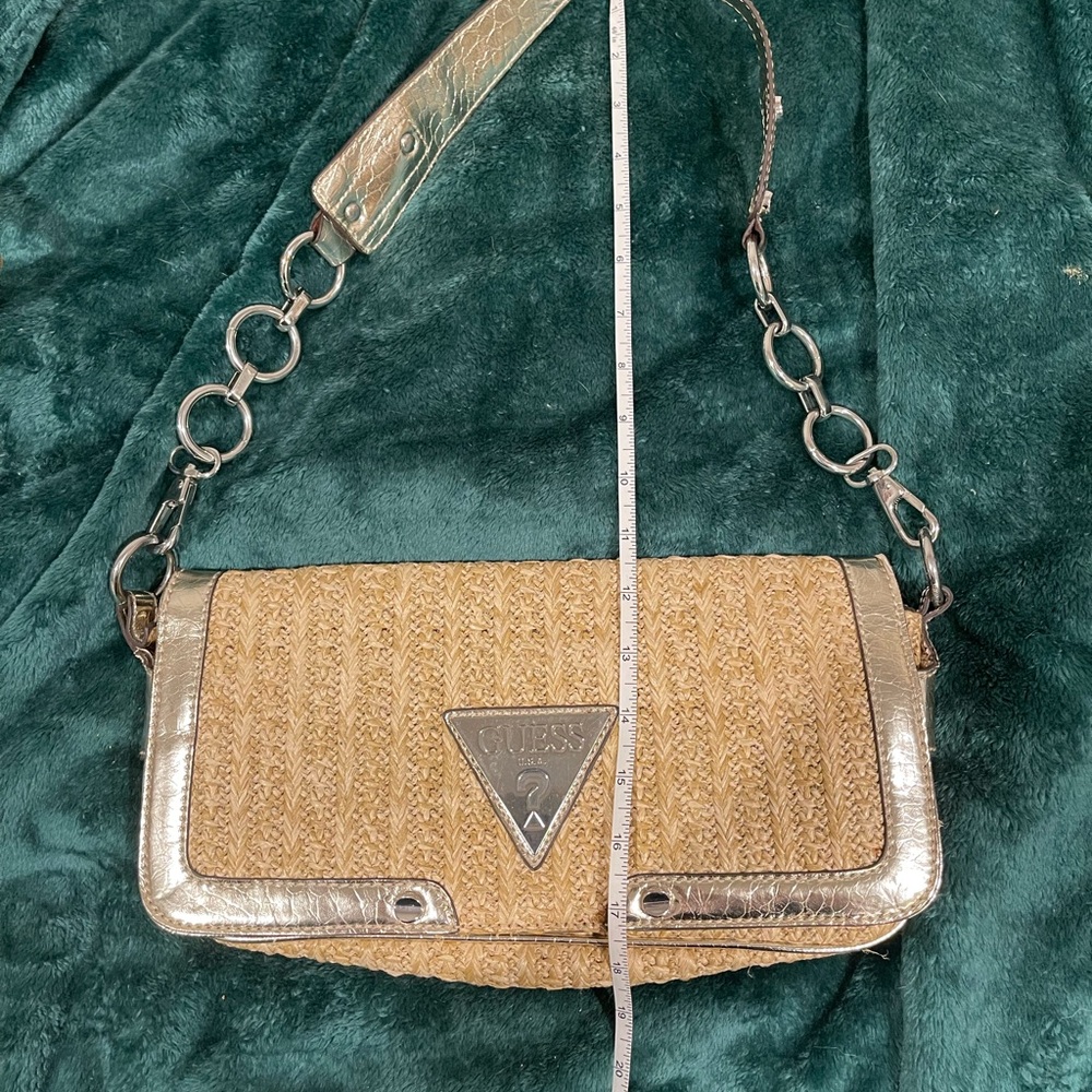Guess Tan and Silver Shoulder Bag with Chain Strap